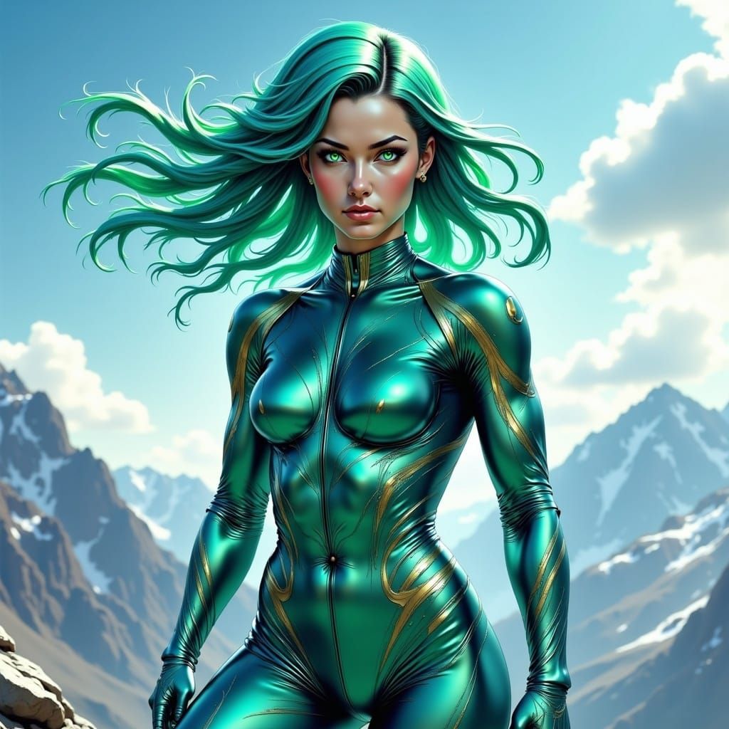 Beryllium-Themed Woman with Iridescent Hair