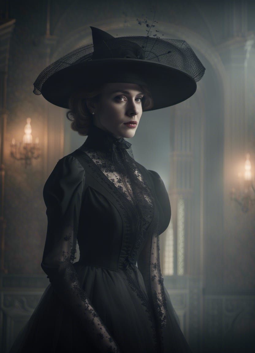 Haunted Edwardian Woman in Mourning Gown