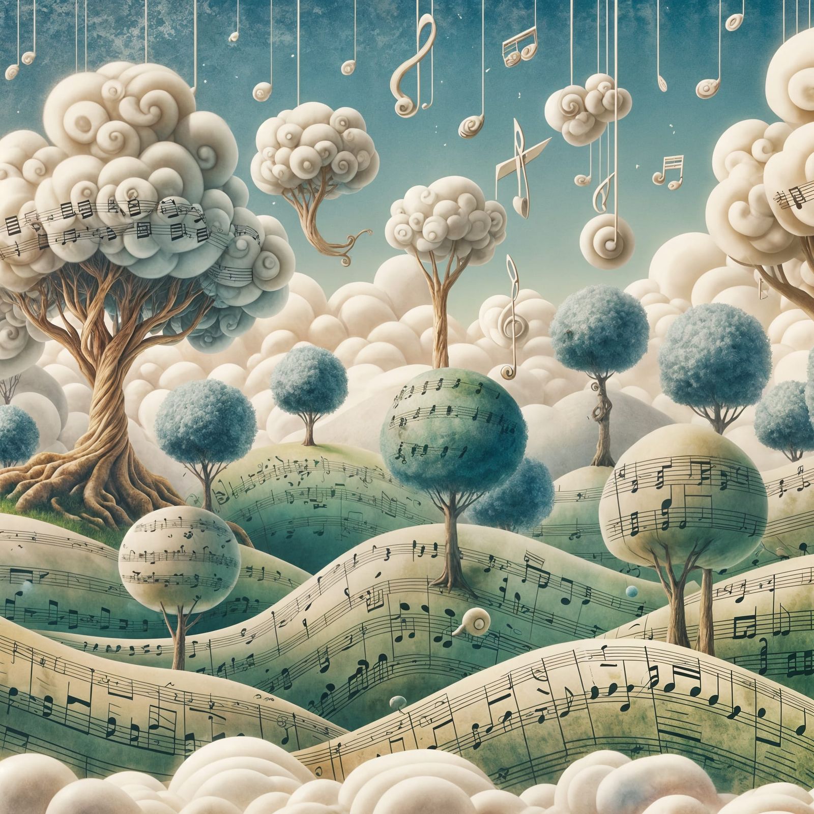 Magical Musical Landscape in Watercolor Style