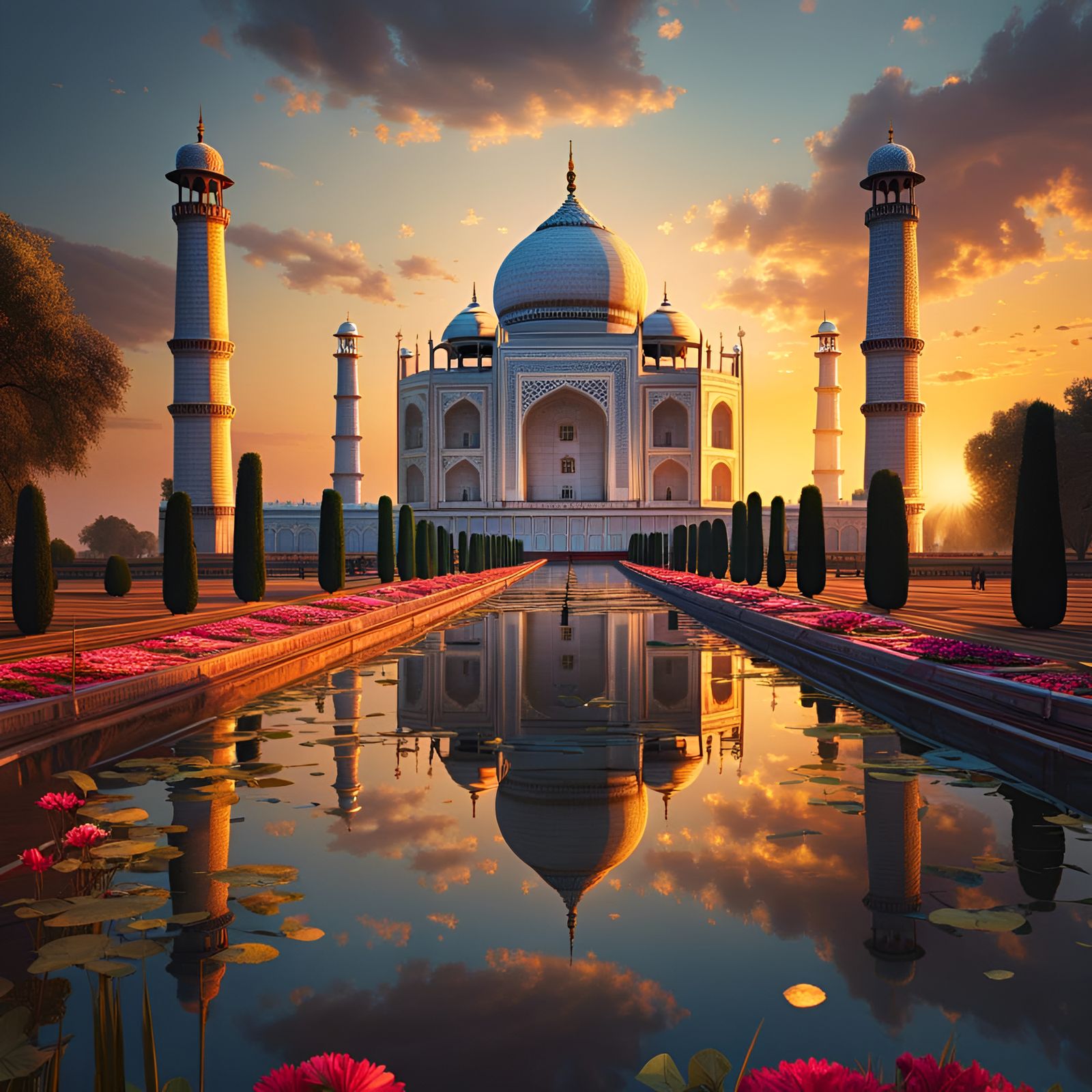 Taj Mahal Sunset: Photorealistic Oil Painting