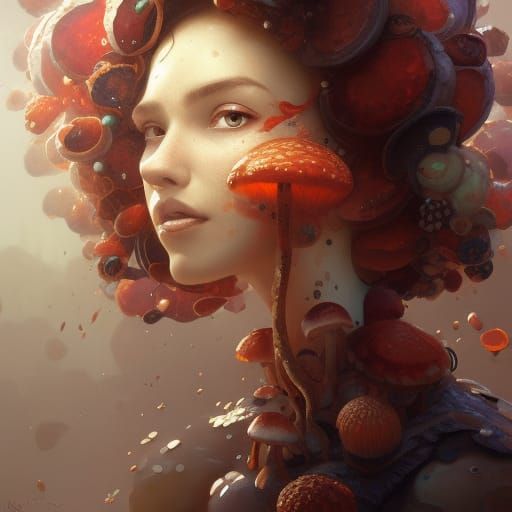 Mushroom Lady Portrait in Art Nouveau Style