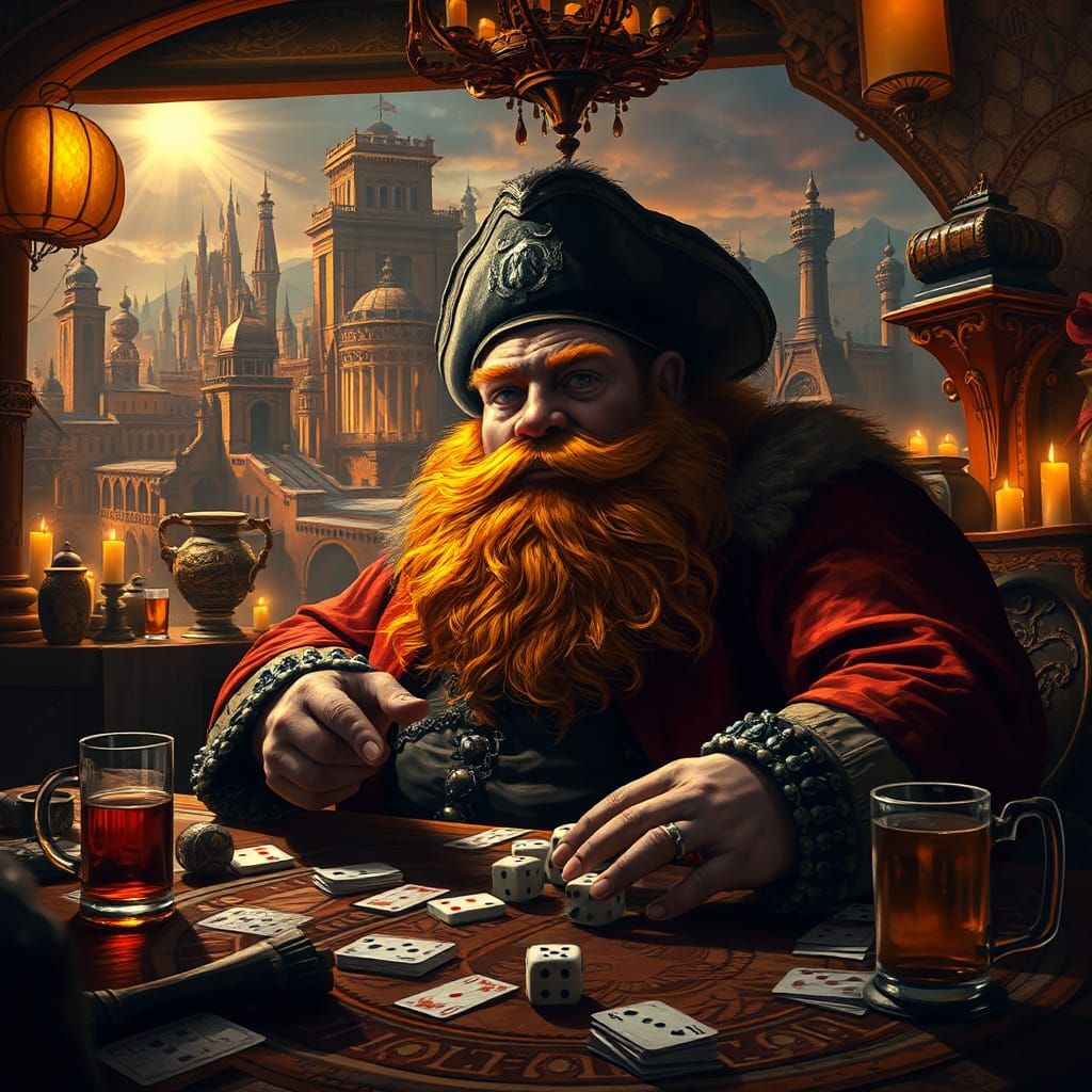 17th Century Explorer Gambling in Ornate Tavern