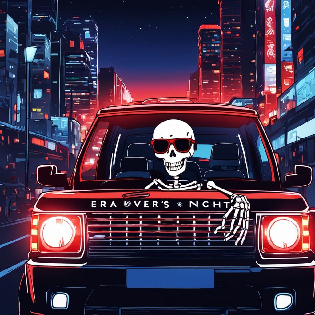 Skeleton Driver: Red Range Rover in Anime Style