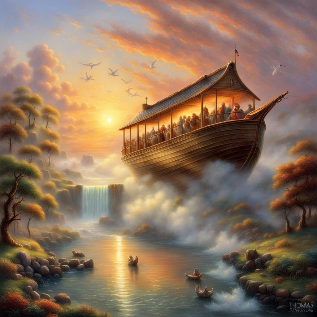 Noah's Ark at Sunset: Ethereal Fantasy Art