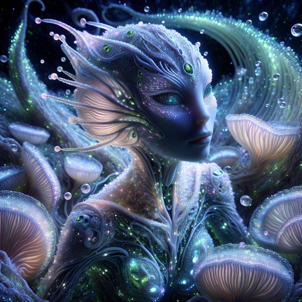 Ethereal Bioluminescent Alien Siren in Magical Water