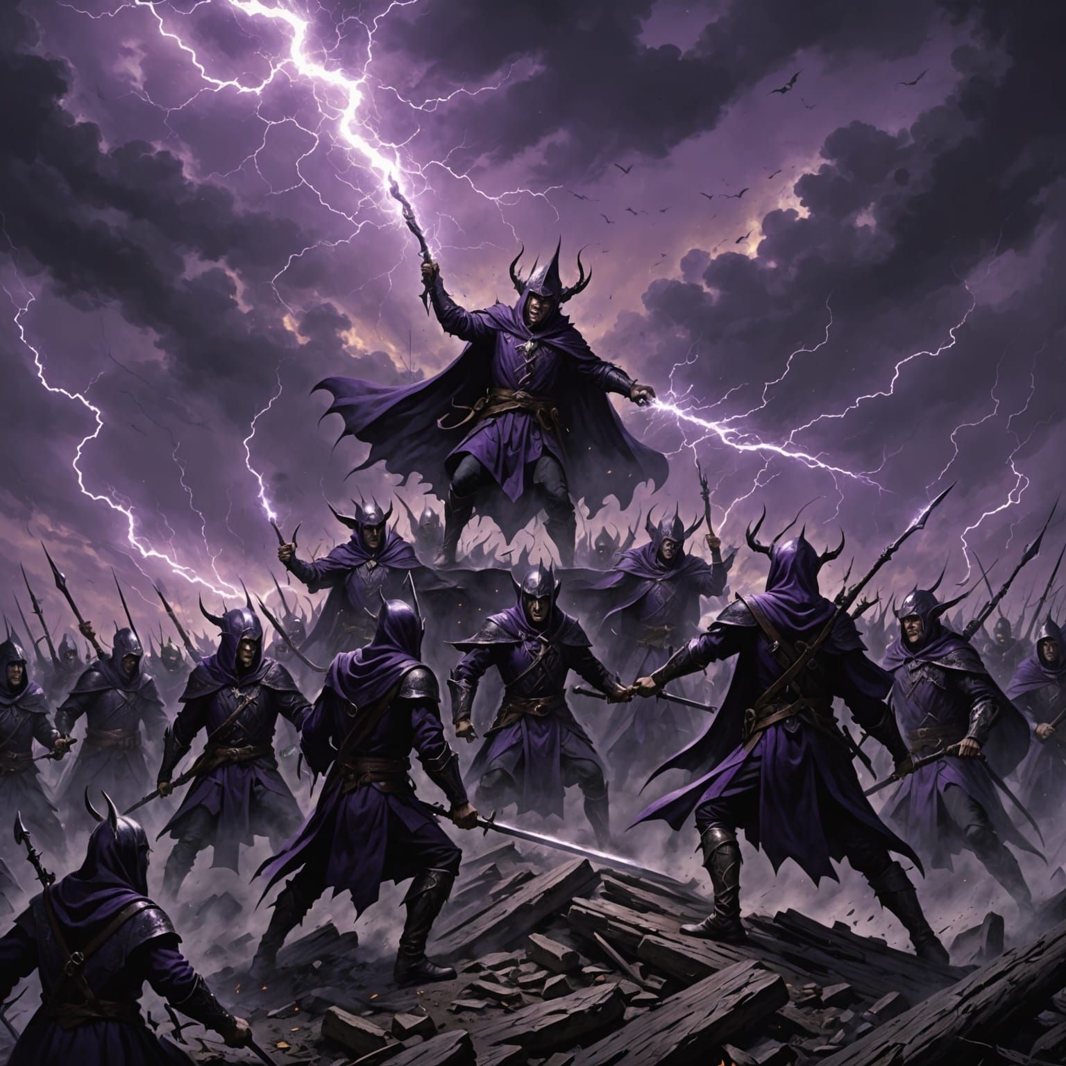 Dark Elves Engage Wizards in Epic Battle Against Fiery Skies