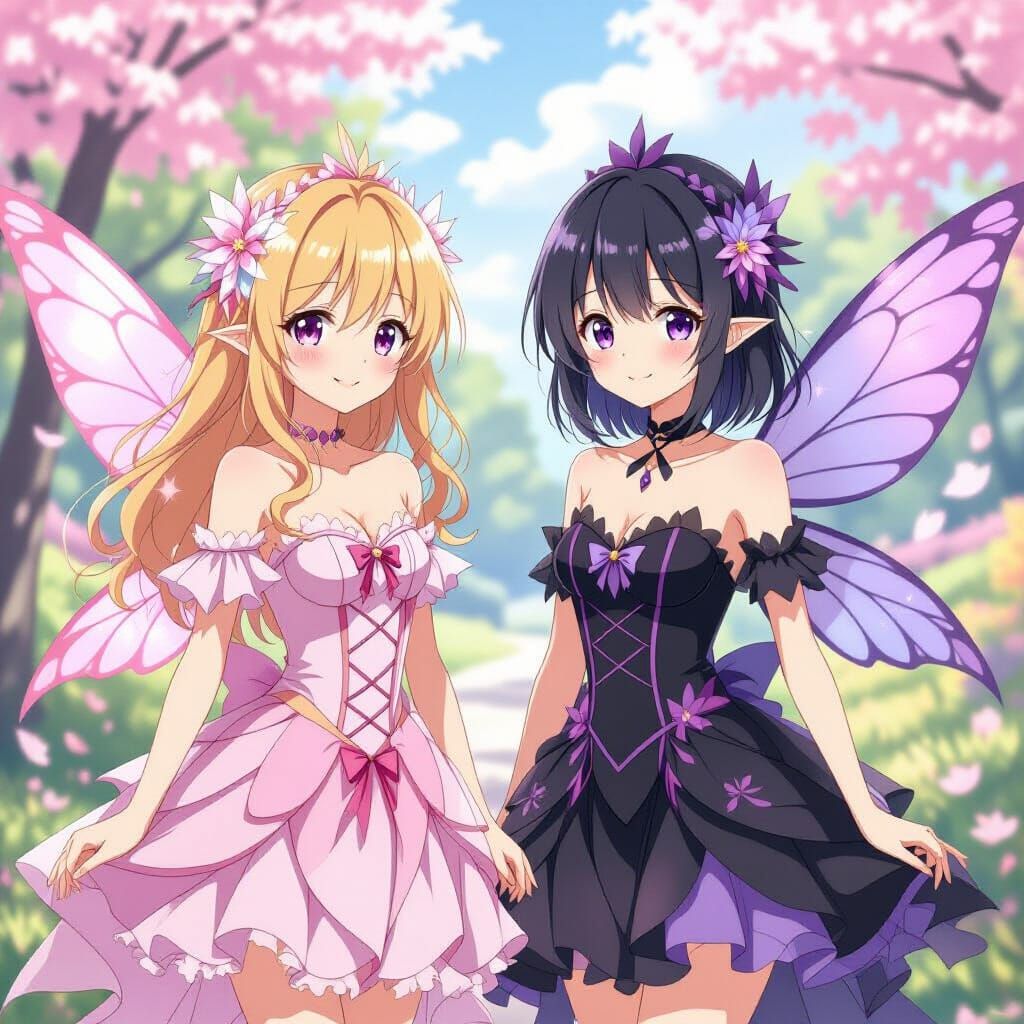 Anime Fairy Girls in Dreamy Pastel Landscape