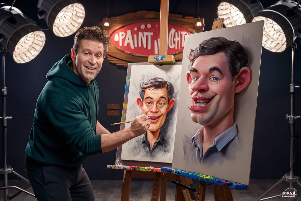 Man Teaching Art Class with Colorful Caricature