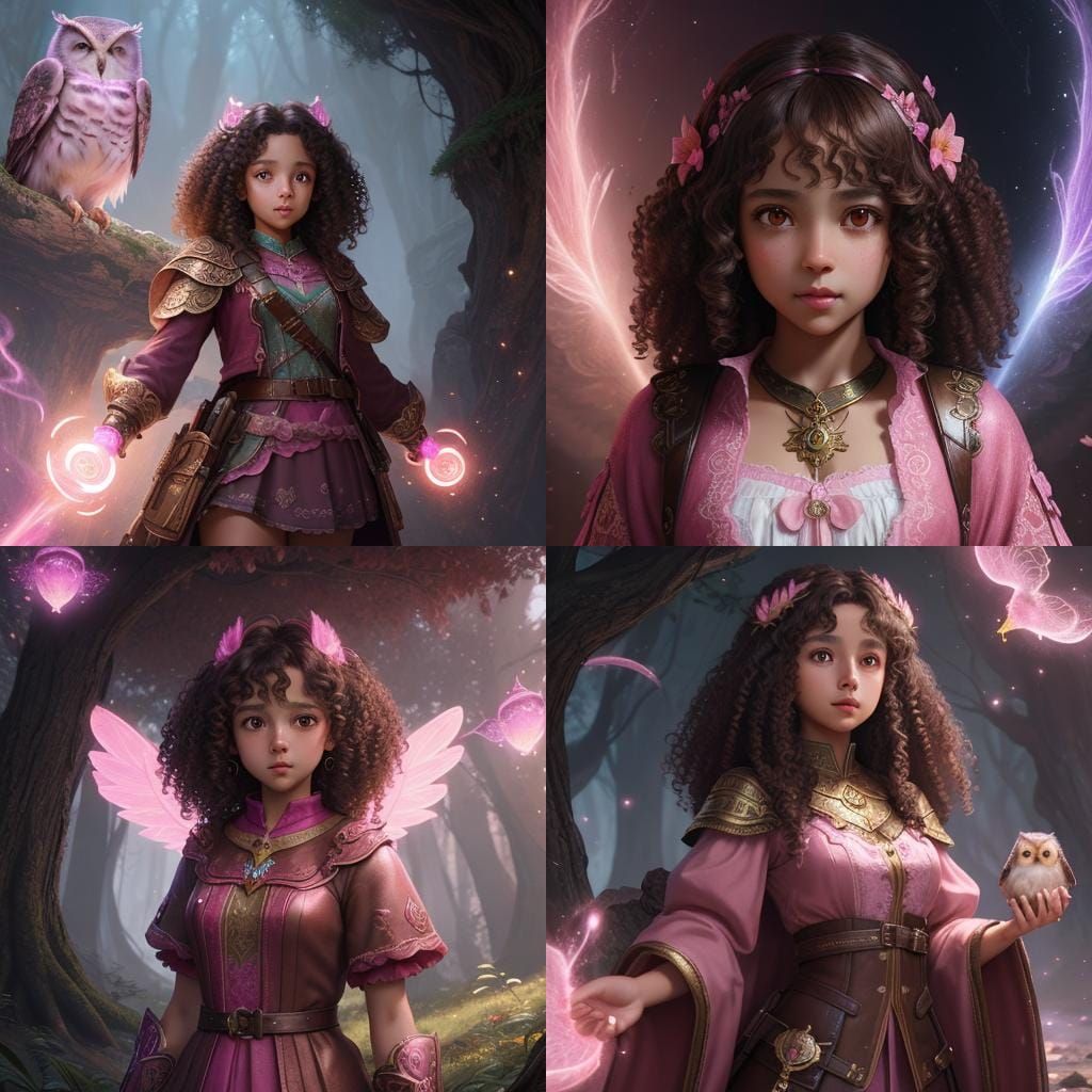 Magical Owls Protecting a Girl: Fantasy Concept Art