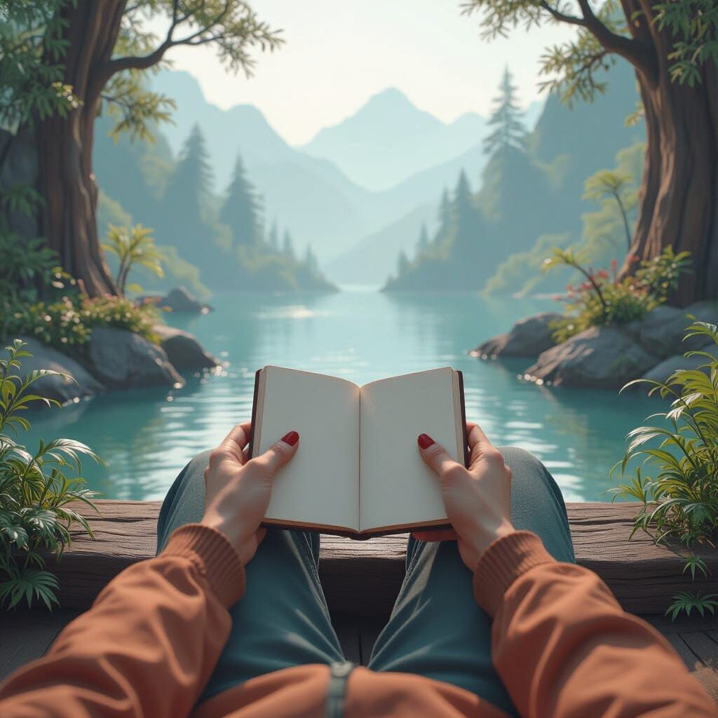 Serene Journaling Scene in 3D Rendered Style