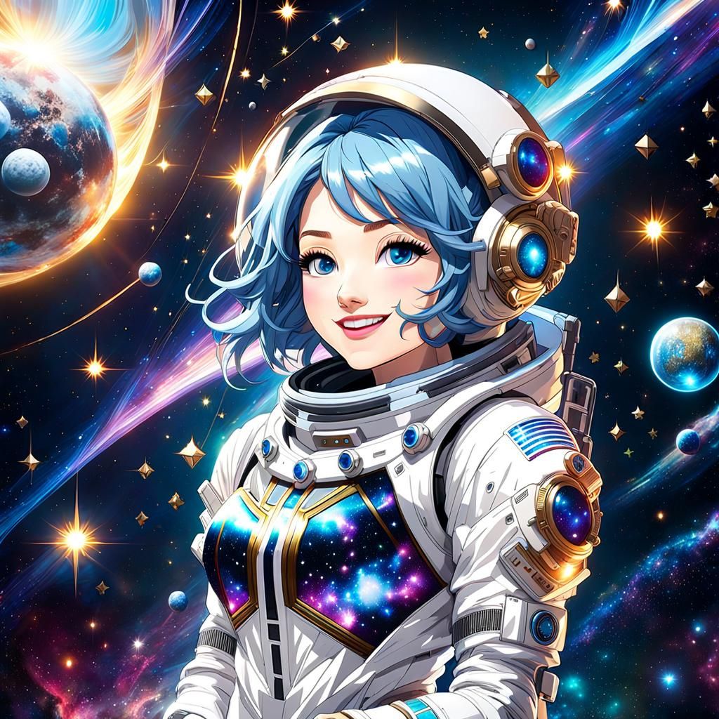 Chibi Astronaut Smiles in Cosmic Stardust Galaxy