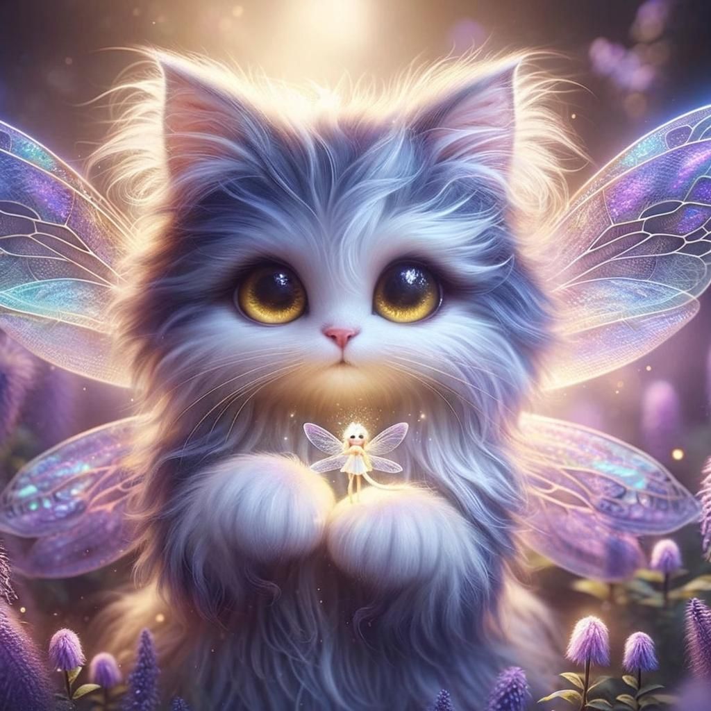 Whimsical Kitten Fairy in Enchanted Garden