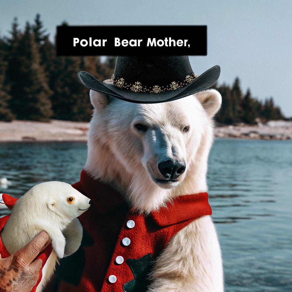 Polar Bear Mother and Cub in Arctic Landscape