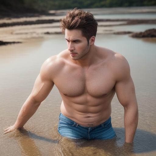 Man in Jeans Sinking in Quicksand: Photography