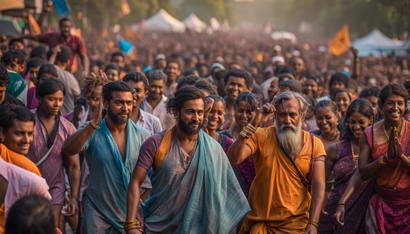 Hindi God Ganesh being carried across a river during the fes...