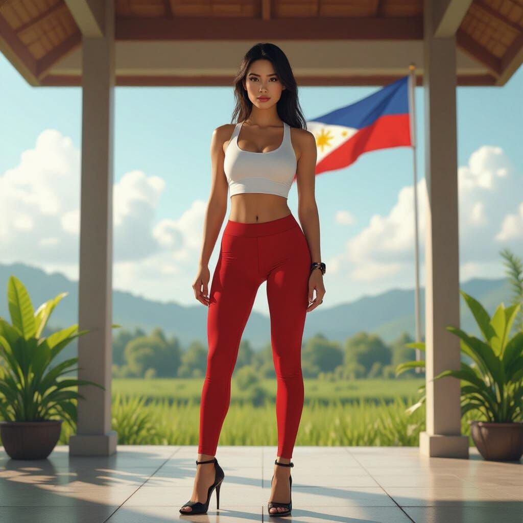 Filipina Official in Uniform with Philippine Flag
