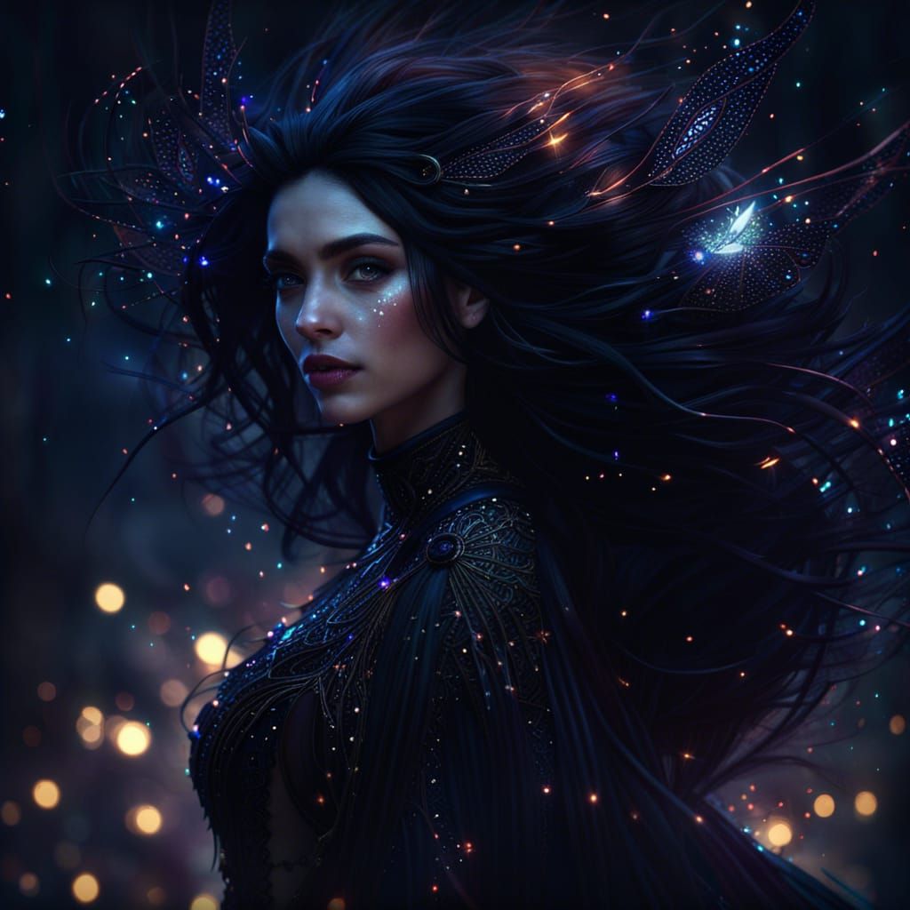 Gothic Dark Fairy Portrait in Detailed Fantasy Art