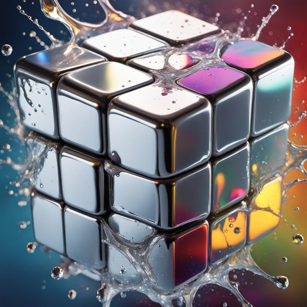 Reflecting Silver Cubes in Splash Art Style