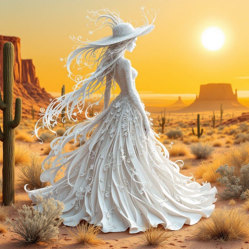 Desert Sunset in Dimensional Paper Art Style