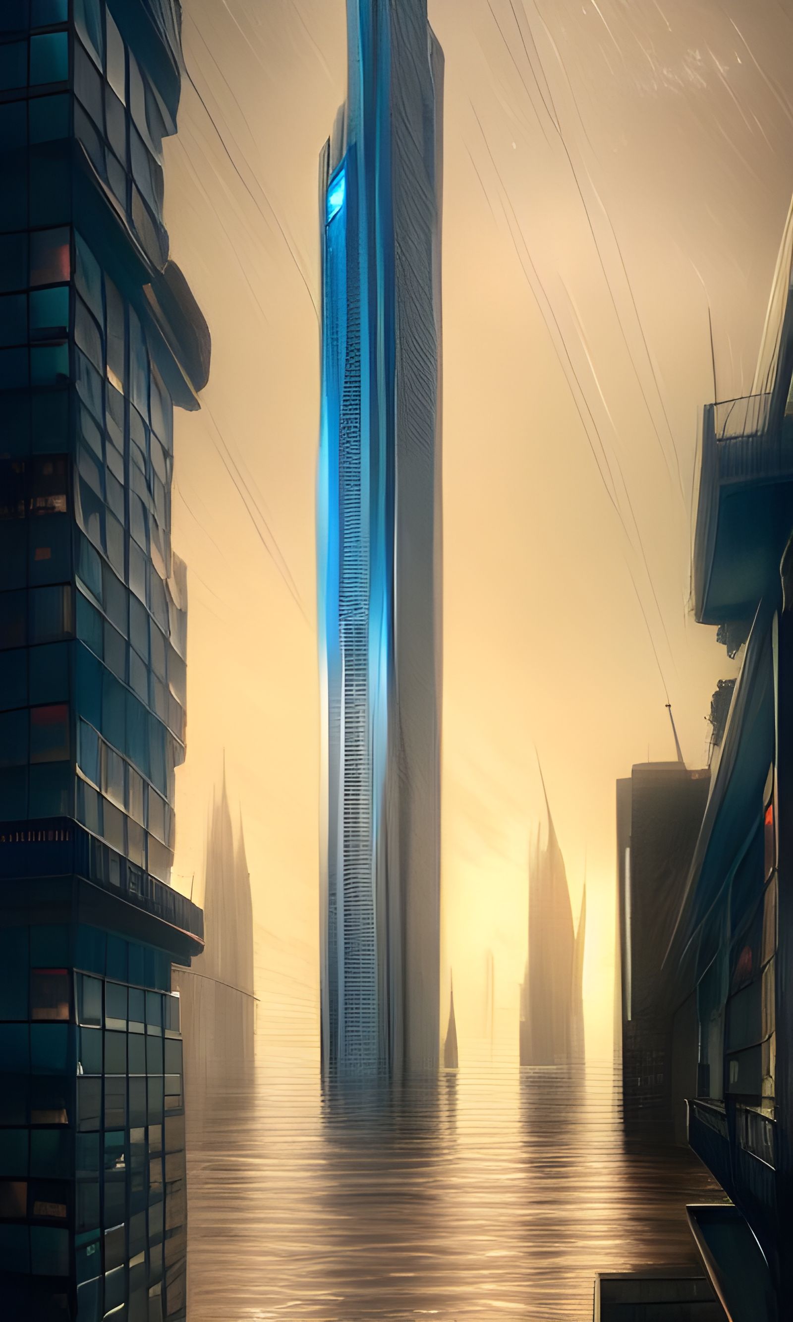 Flooded City Highrise in Photorealistic Style