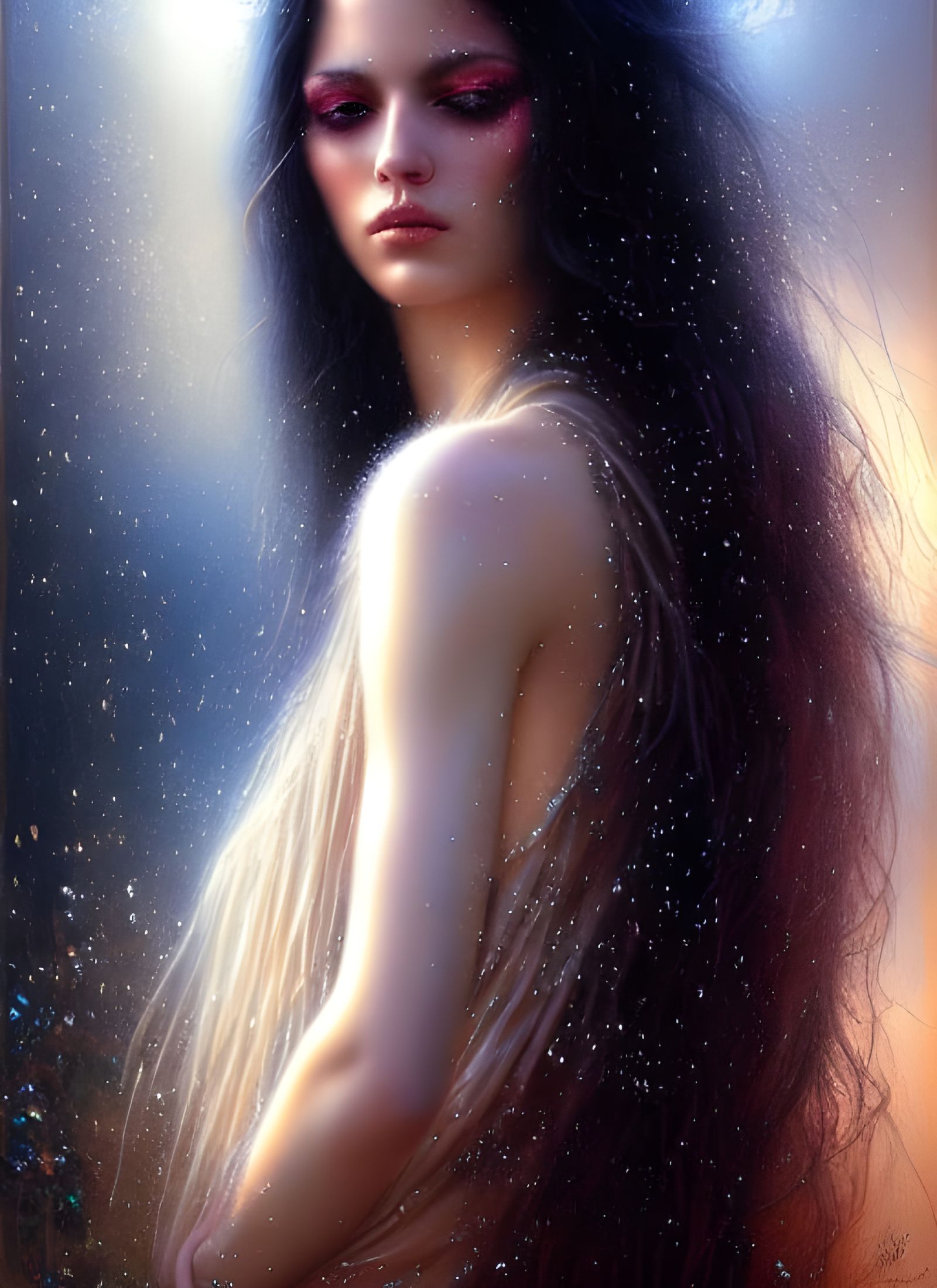 Glittering Woman Portrait in Scenic Landscape