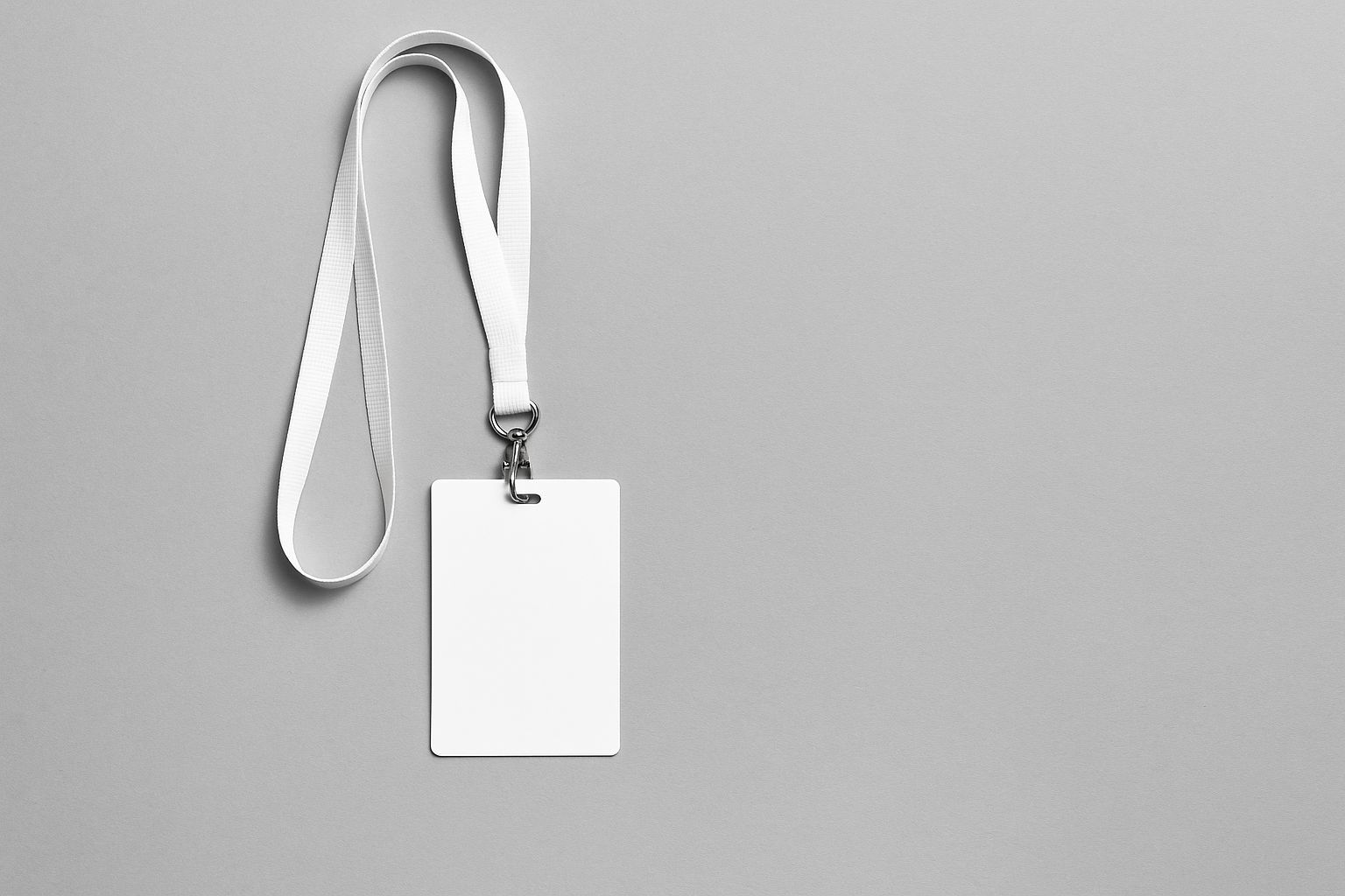 Customizable Blank White Lanyard Badge on Gray