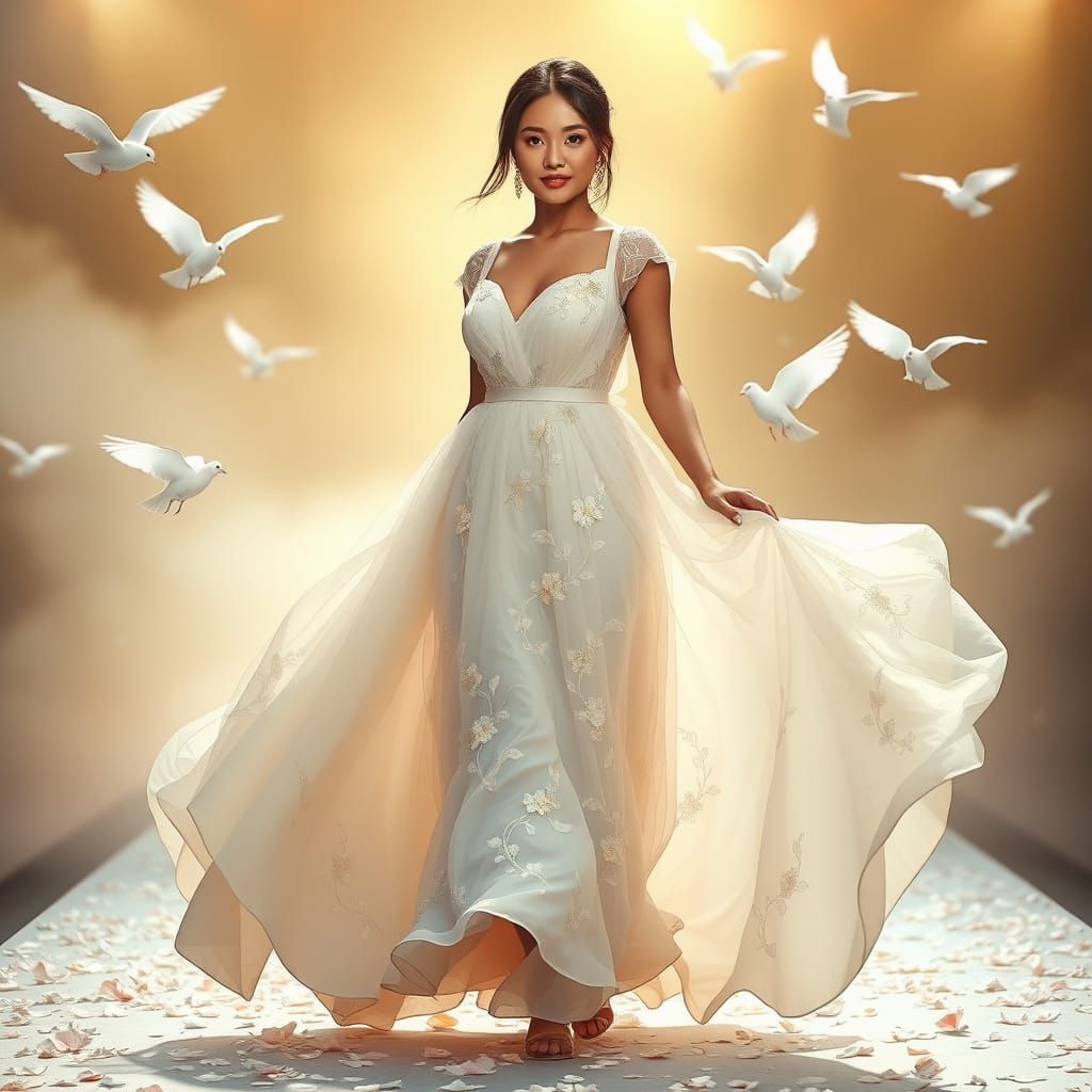 Elegant Plus-Size Model in Enchanting White Gown