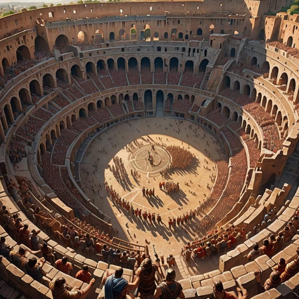 Aerial View of Gladiators in Roman Colosseum
