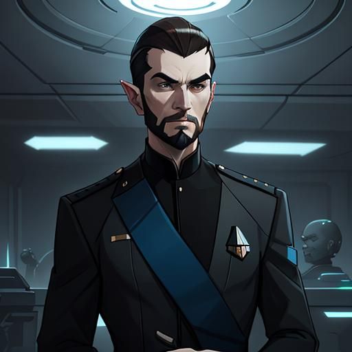 Vulcan in Starfleet Uniform, Futuristic Lab Portrait