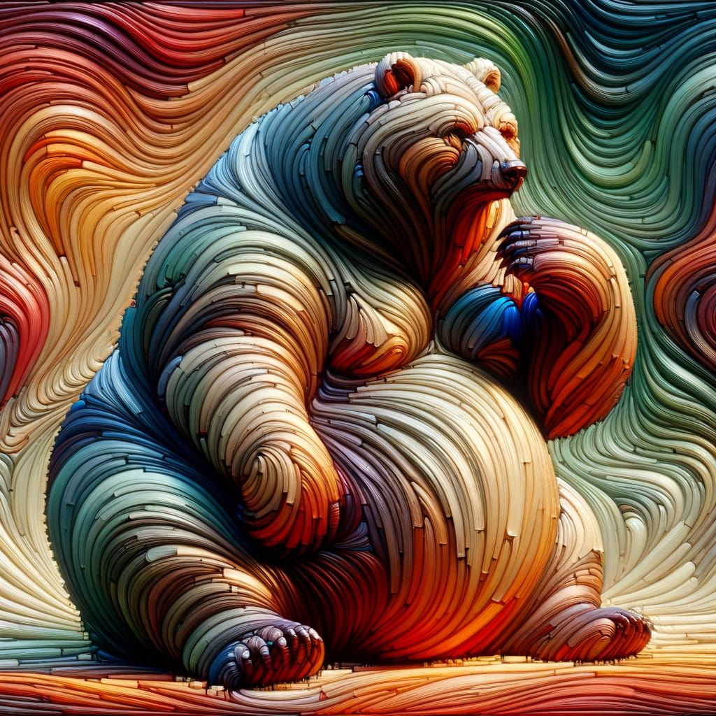 Captivating Maximalist Bear Portrait in 3D Oil and Acrylic