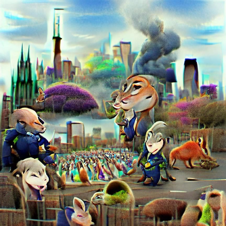 Zootopia Cityscape with Anthropomorphic Animals