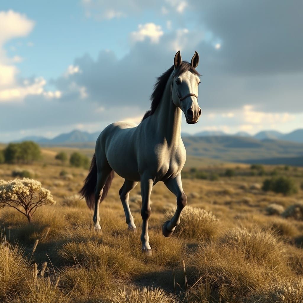Horse in Lavender Fields Under Unreal Engine 3D Lighting