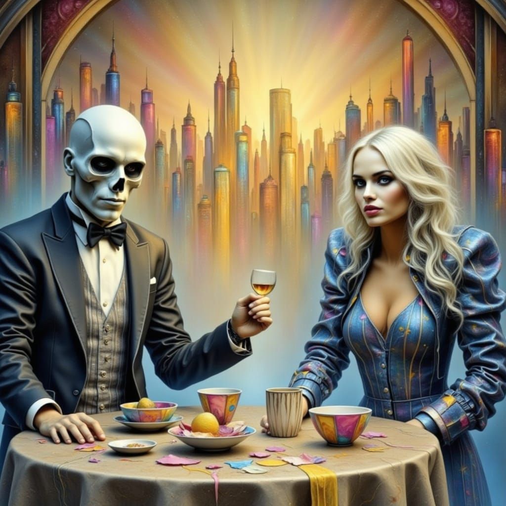 Retro-Futuristic Digital Painting of Energetic Dancing