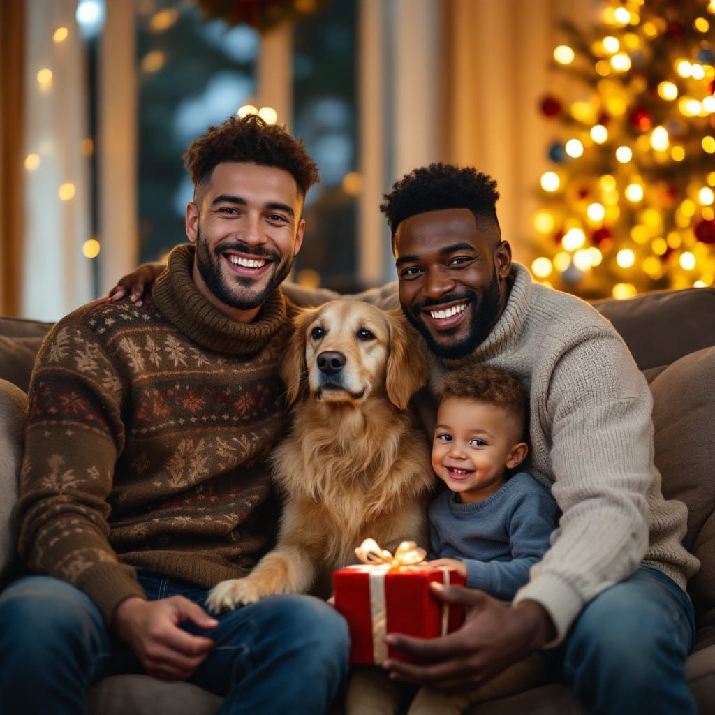 Joyful Christmas Family Celebration with Dog
