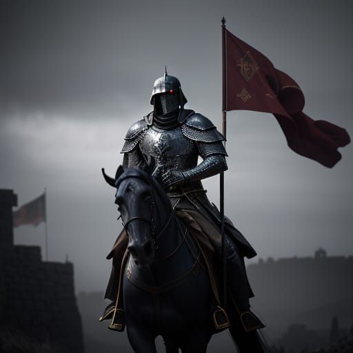 Crusader in Epic, Atmospheric Oil Painting