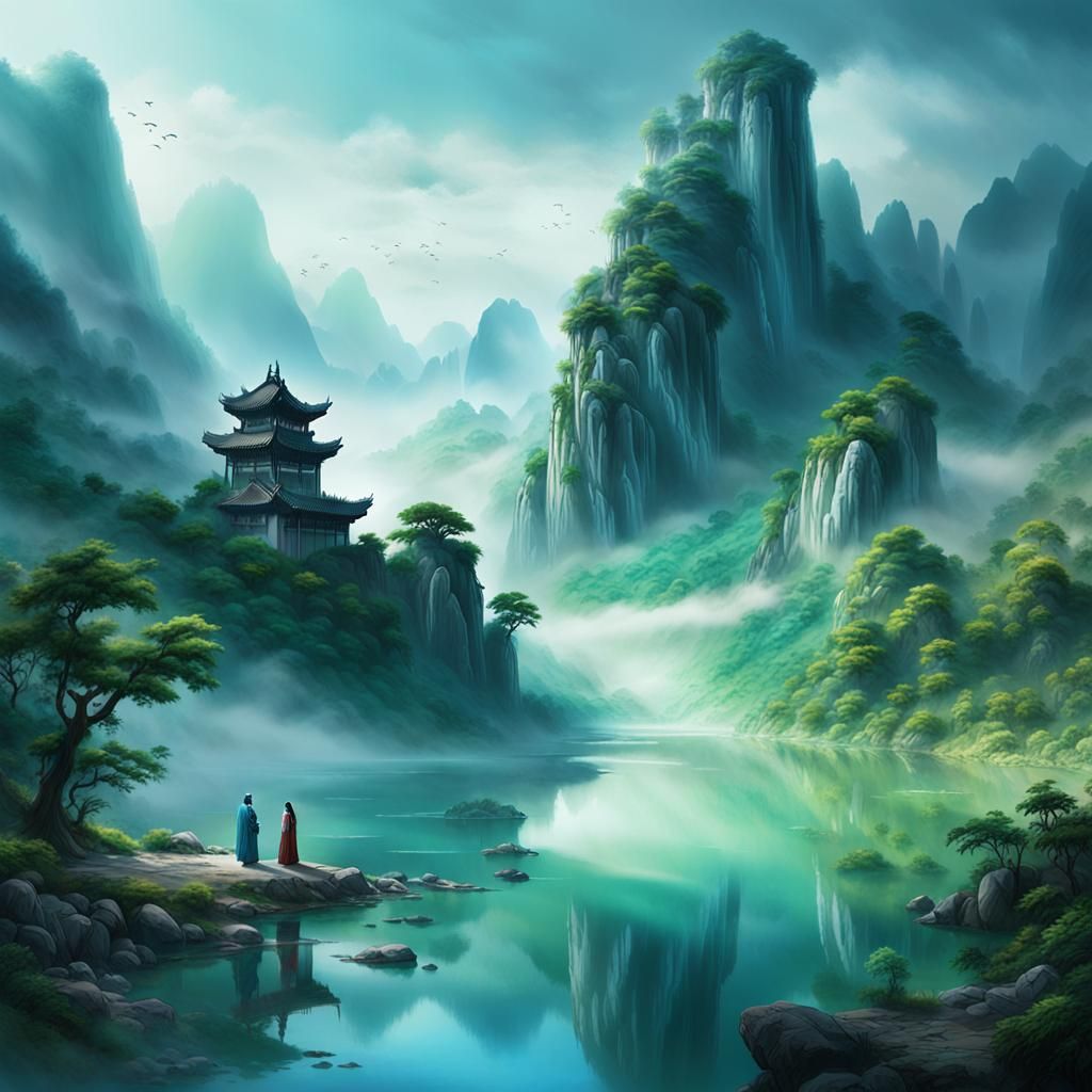 Cao Zhi and Luo Shui Goddess: Cinematic Ink Wash