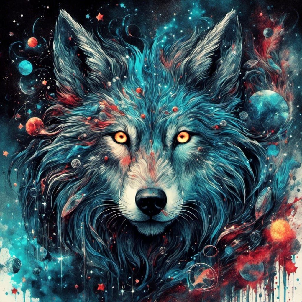 Ethereal Wolf Pack in Dark Fantasy Graffiti Style