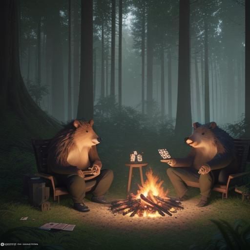 Hedgehogs Playing Cards, 3D Digital Art