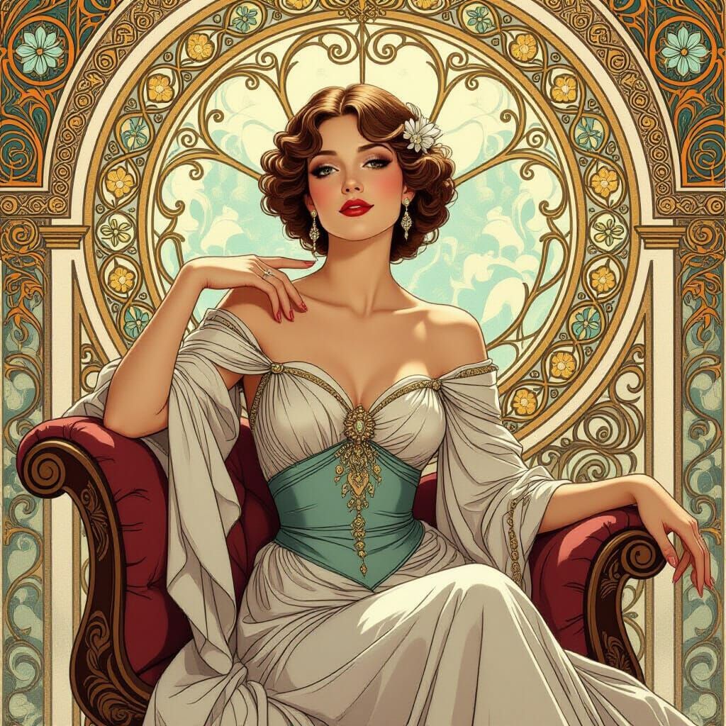 Elegant Woman in Art Nouveau Style Portrait