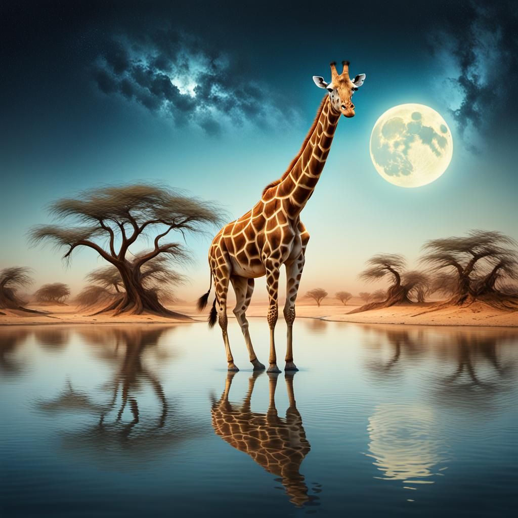Surrealistic Camelopard Giraffe Roams Lake Chad's Shores in....