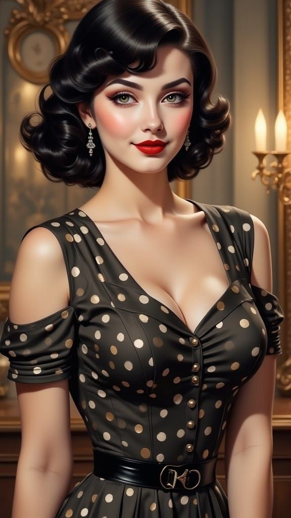Glamorous 1940s-Inspired Pinup Girl in Vintage Dress
