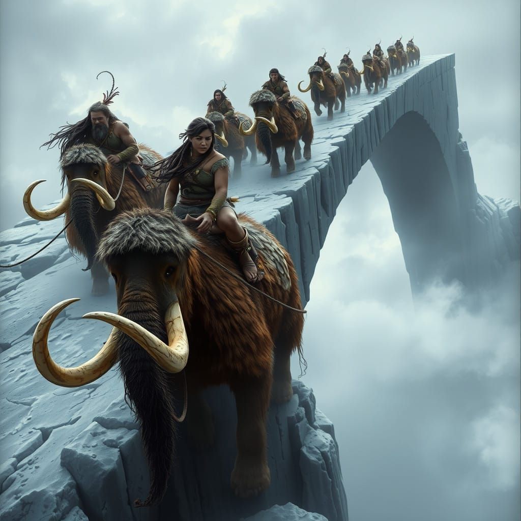 Prehistoric Tribesmen Ride Majestic Woolly Mammoths Across I...