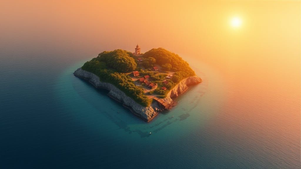 Floating Heart Island in Golden Hour Light