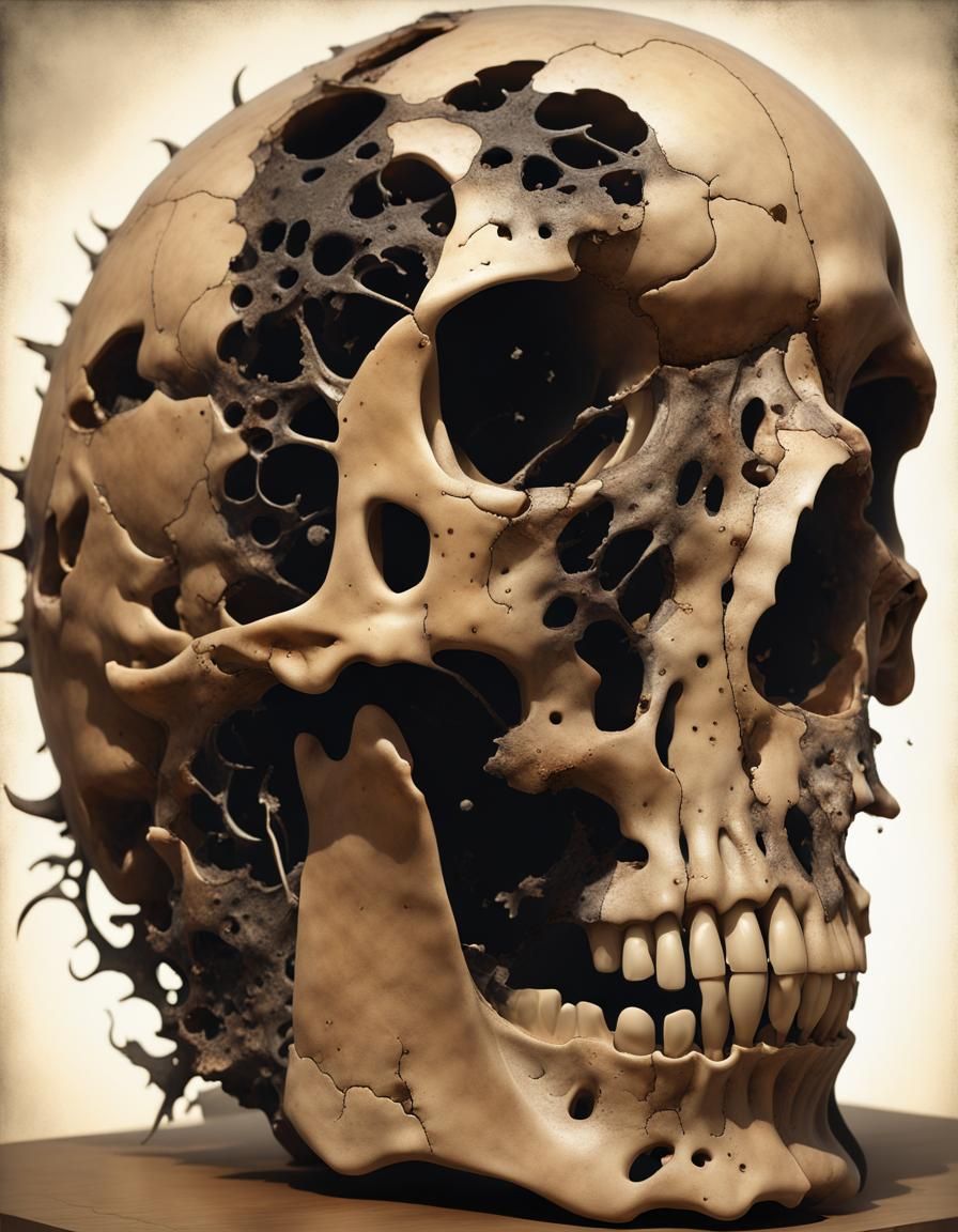 Freak of all the rotted, sizzled faced, split top sewed cranium, Rusted;...