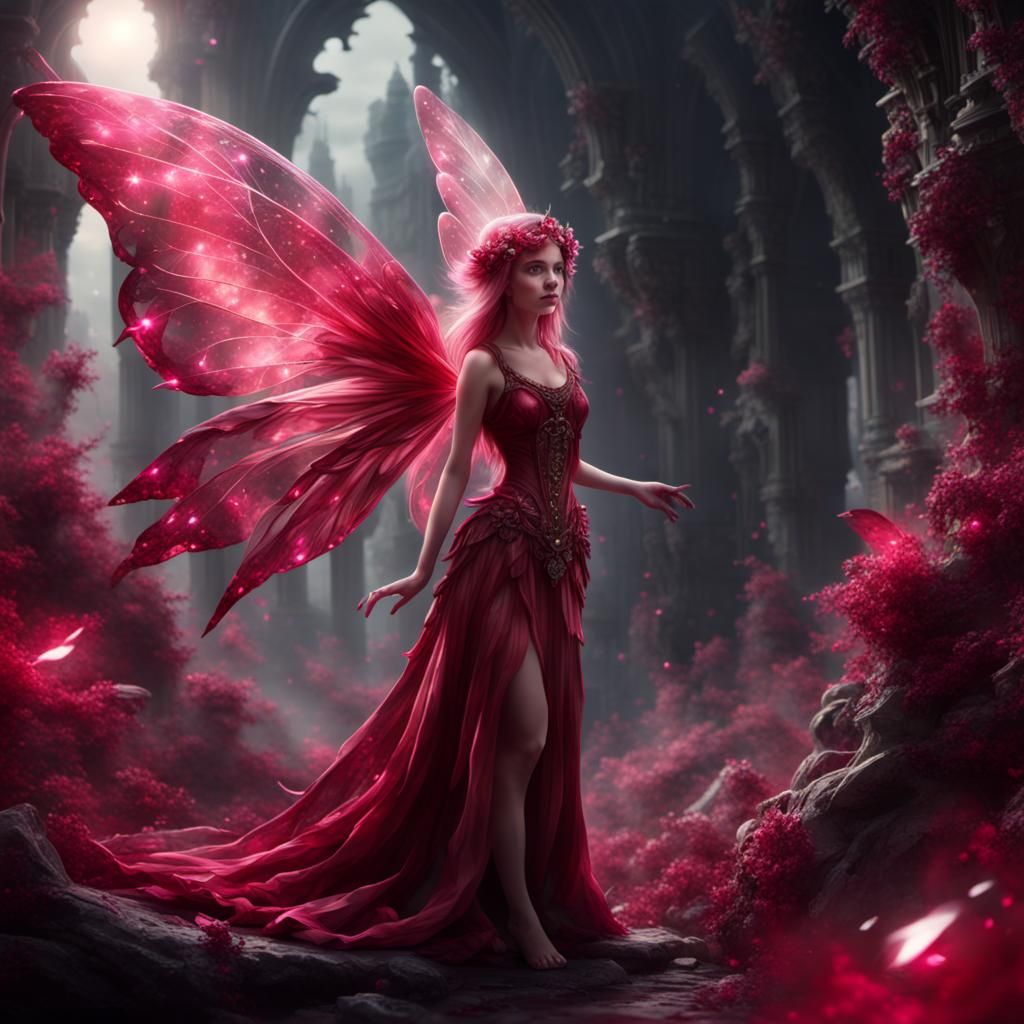 Ruby Crystal Fairy in Digital Matte Painting