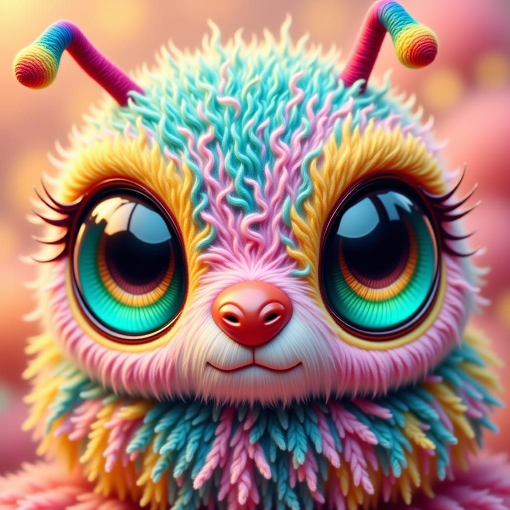 Whimsical Close-up of Adorable Plush Caterpillar