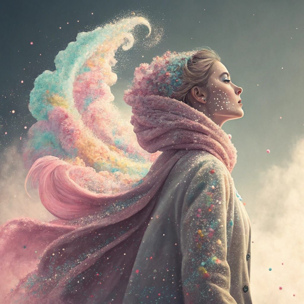 Woman in a Cloud of Vivid Candy Dust
