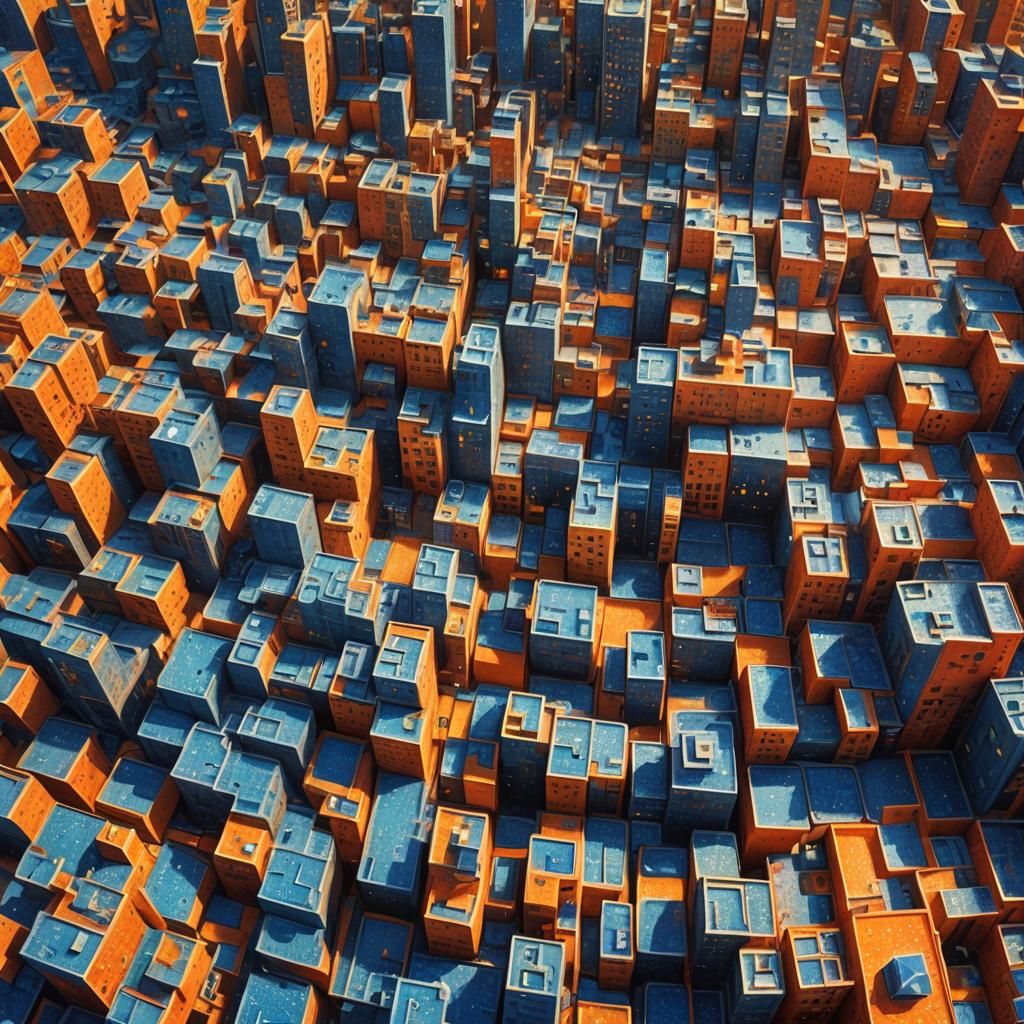 Futuristic Cityscape in Pointillism with Shimmering Light