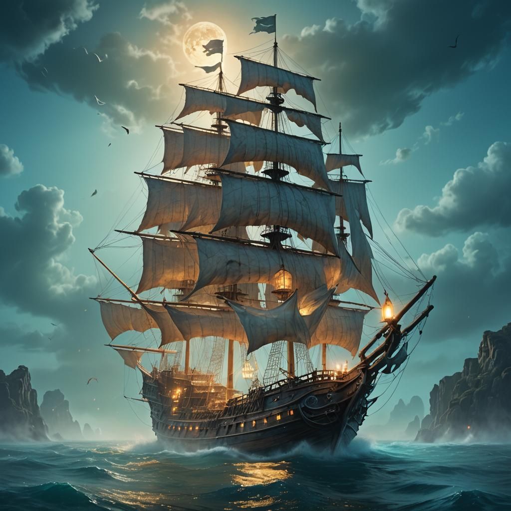 Ethereal Ghost Ship Sails a Cosmic Ocean