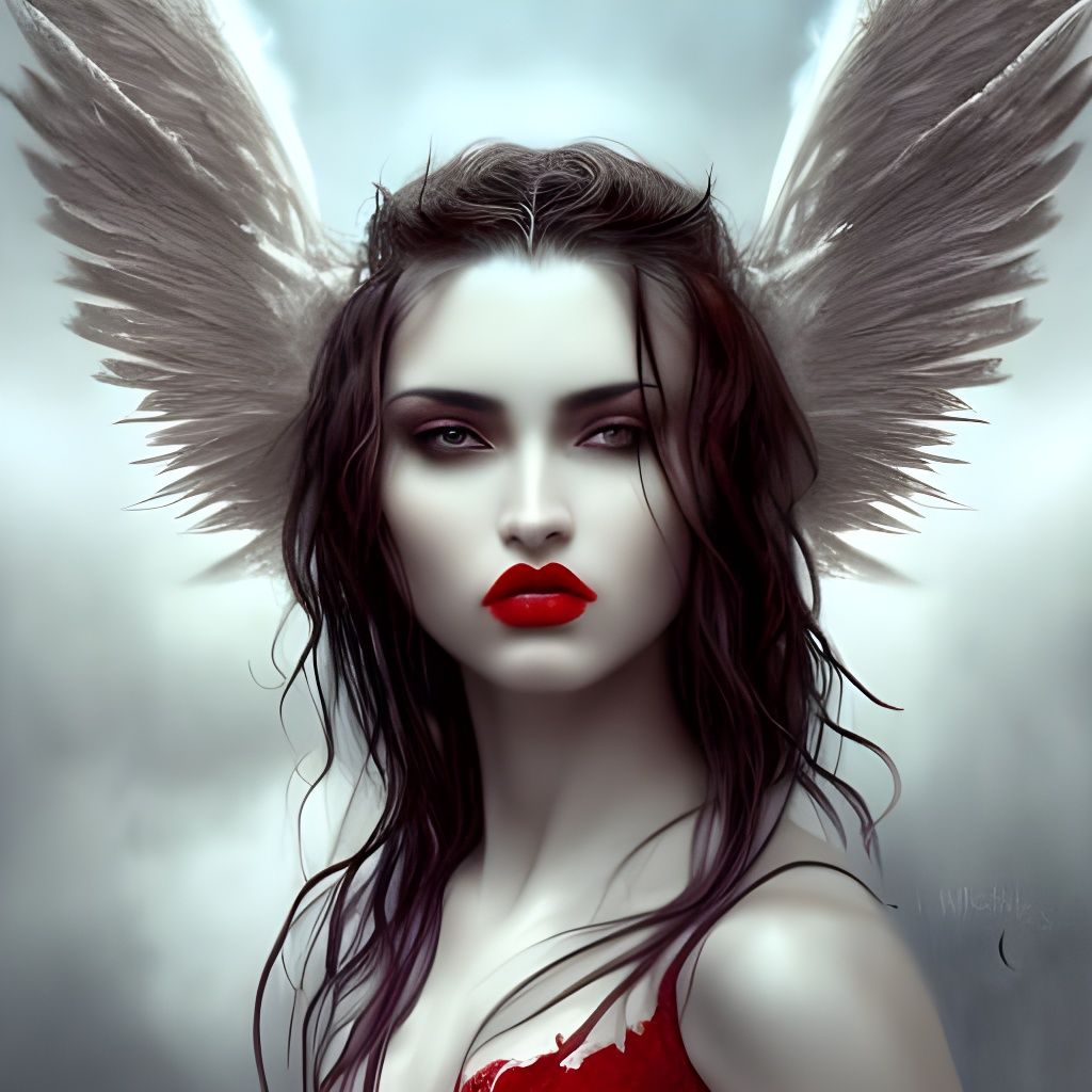 Glamorous Fallen Angel Portrait in Hyperdetailed Style